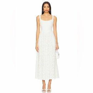 Saylor Revolve Maryl White Open Stitch Embroidered Sleeveless Maxi Dress S NWT